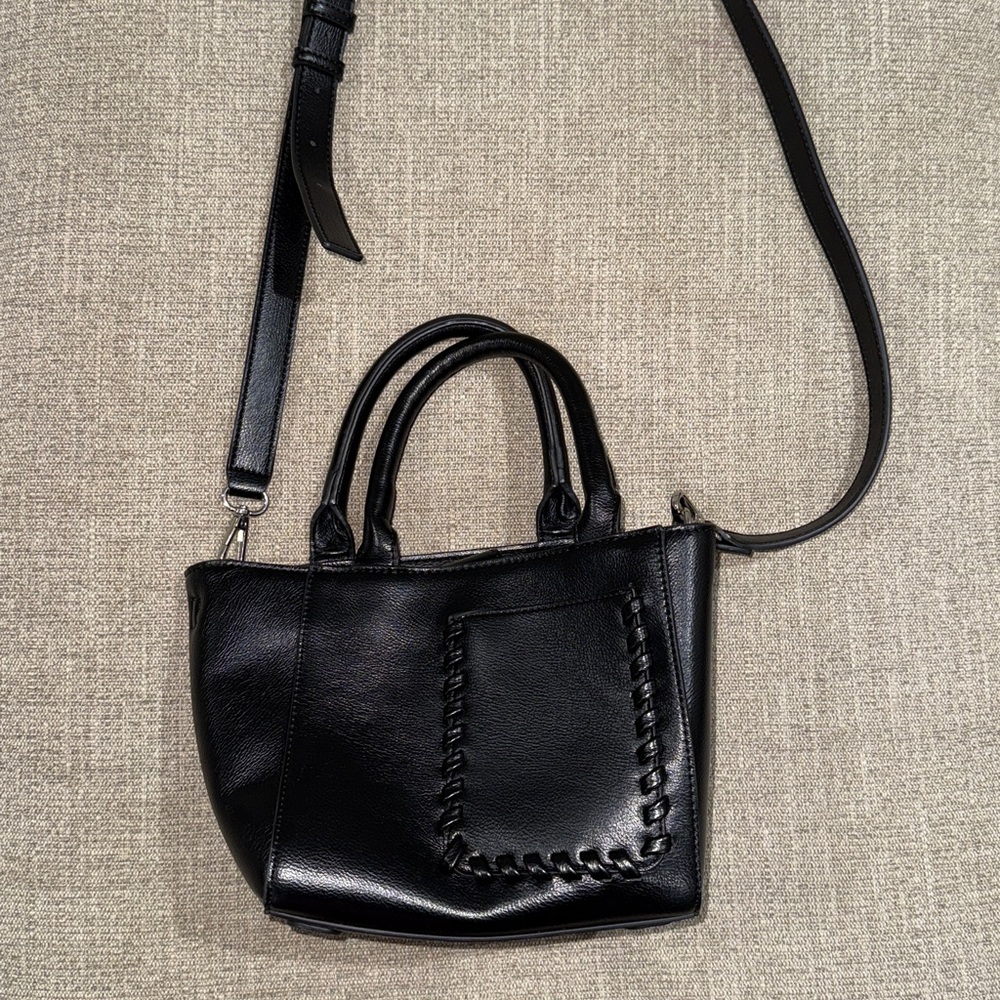 Black Leather Handbag with Stitch Detail